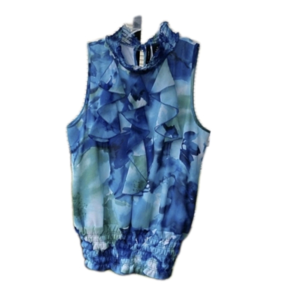 Sleeveless Fancy Sheer TOP Size Small New Directions Ruffle Neckline